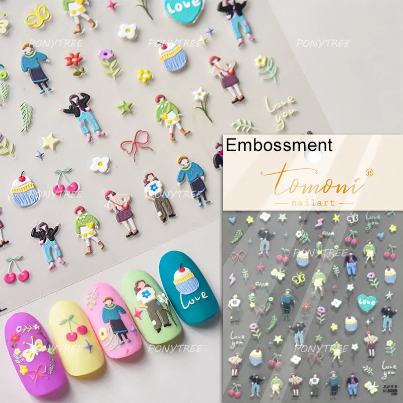 Colourful Cherry Abundant Fruits Bowknot Shiny White Line Outline Self Adhesive Nail Art Stickers Chic Rhinestone Manicure Decal (ONLINE ORDER ONLY)
