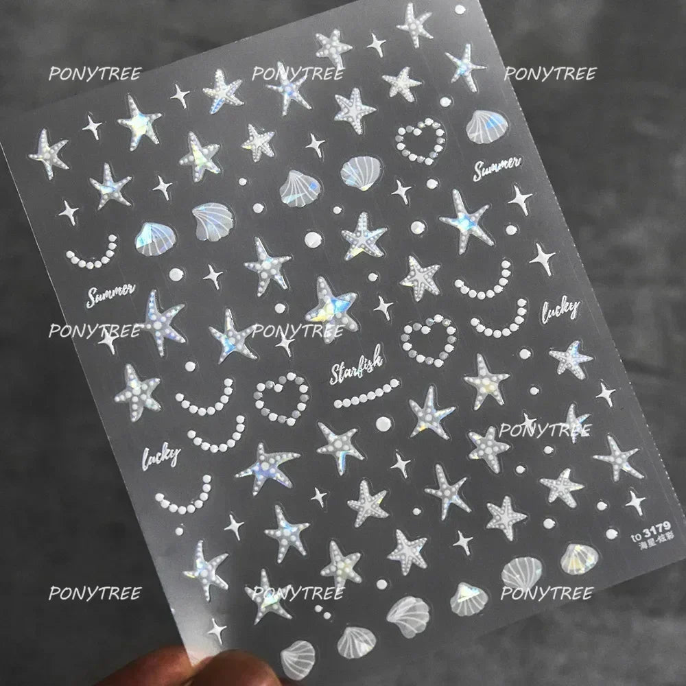 Dizzying Shell Coral Dolphin Starfish Heart Jellyfish Water Bubbles Ocean Adhesive Nail Art Decorations Stickers Manicure Decals (ONLINE ORDER ONLY)