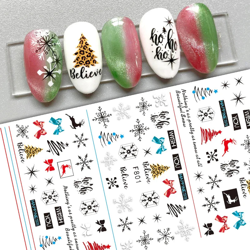 Christmas Greenery Nail Stickers Xmas Holly Animal Penguin Candy Winter Sliders Decor 2024 Holiday Decals Manicure Tips Foils *& (ONLINE ORDER ONLY)