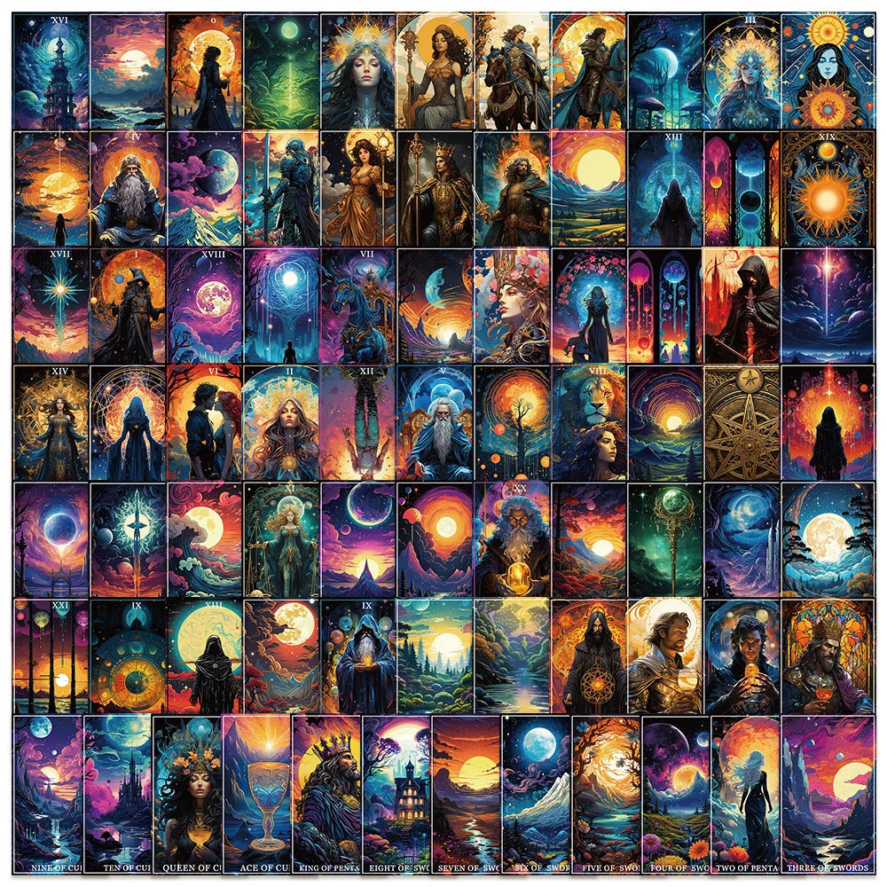 10/78pcs Cool Dark Magic Witch Moon Tarot Stickers Goth Decals Toy DIY Scrapbook Bottle Bike Phone Fridge Luggage Car Sticker (Online Order Only)