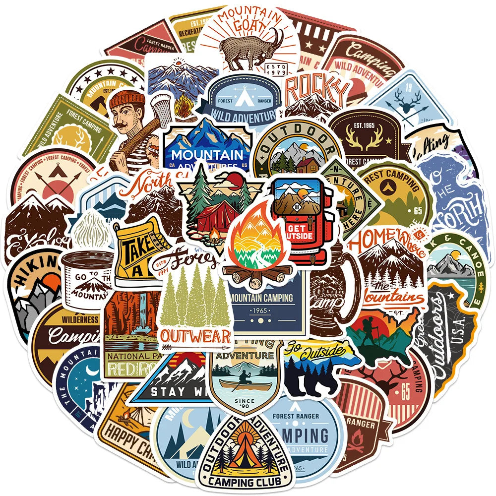 10/30/48PCS Camping Stickers Outdoor Travel Hiking Cartoon Decals DIY Laptop Scrapbook Phone Luggage Water Bottle Helmet Sticker (ONLINE ORDER ONLY)