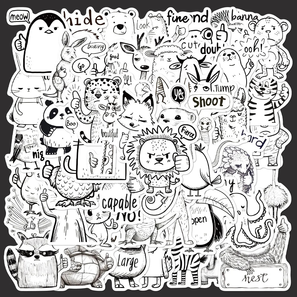 50Pcs Cute Animal Graffiti Stickers for Helmet, Wall, DIY Decoration (Online Order Only)