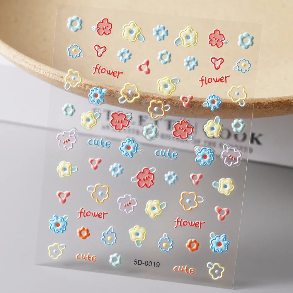 1 Sheet 5D Embossed Nail Art Stickers Graffiti Heart Flower Design Nail Art Decals Self-Adhesive DIY Manicure Nail Art Supplies* (ONLINE ORDER ONLY)