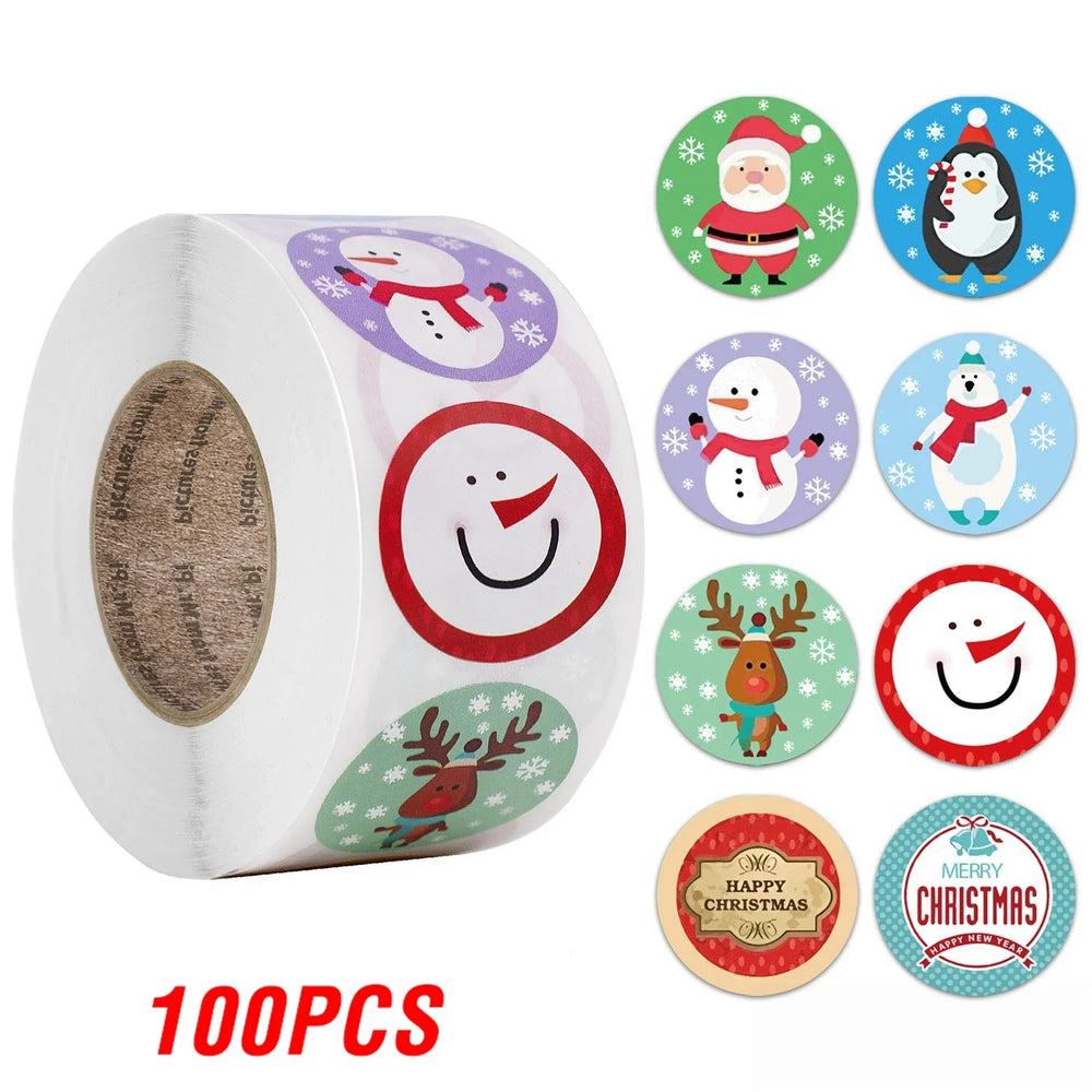 100-500pcs Christmas Theme Seal Labels Stickers For DIY Gift Baking Package Envelope Stationery Decoration 1inch (Online Order Only)