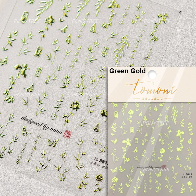 Painting Sketch Tulip Daisy Willows Scenery Daisy Colorful Flowers Sun Star Butterfly Wicker 3D Nail Art Stickers Manicure Decal (ONLINE ORDER ONLY)