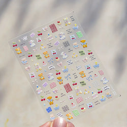 Cute Animals Bear Dog Cake Sweet Cherry Grid Bowknot Star Line Fruit Relief Self Adhesive Nail Art Stickers 3D Manicure Decals (ONLINE ORDER ONLY)