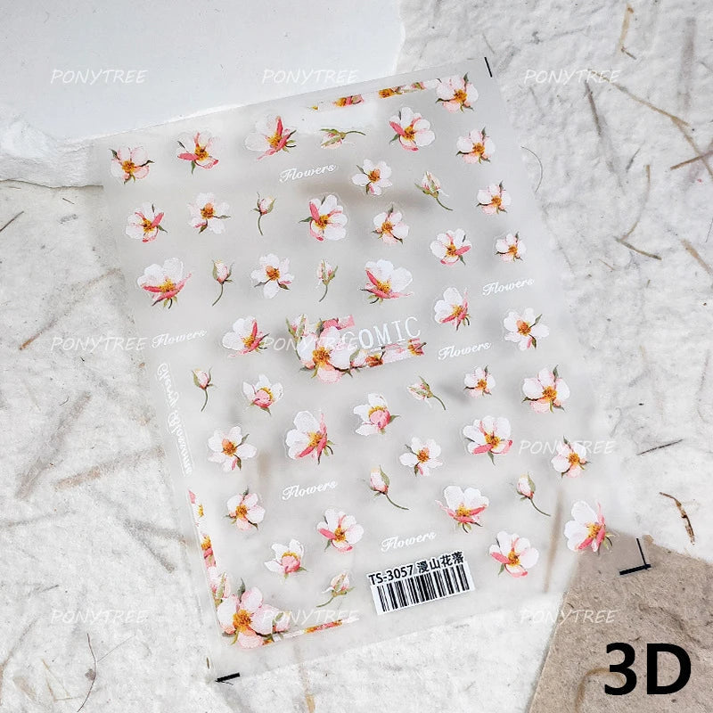 Chic Begonia Flower Miss-grass Pink Gradient Cherry-apple Tree Leaves Peach Blossom Adhesive Nail Art Spring Nail Stickers Decal (ONLINE ORDER ONLY)