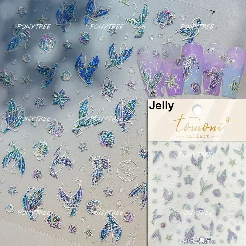 Beach Colourful Conch Dolphin Shell Starfish Jellyfish Star Summer Sea Wave Vacation Mode Water Bubble Nail Art Stickers Decals (Online Order Only)
