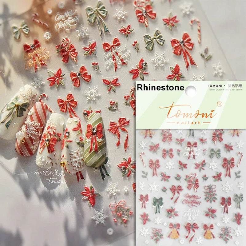 Winter Dreamy Hot Stamping Romantic White Pink Snowflakes Hexagon 3D Self Adhesive Nail Art Stickers Christmas Manicure Decals (ONLINE ORDER ONLY)