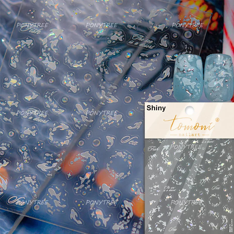 Ray Fish Shell  Conch Water Bubbles Octopus Starfish Mermaid Jellyfish Otter Dolphin Nail Art Decorations Sticker Manicure Decal (ONLINE ORDER ONLY)