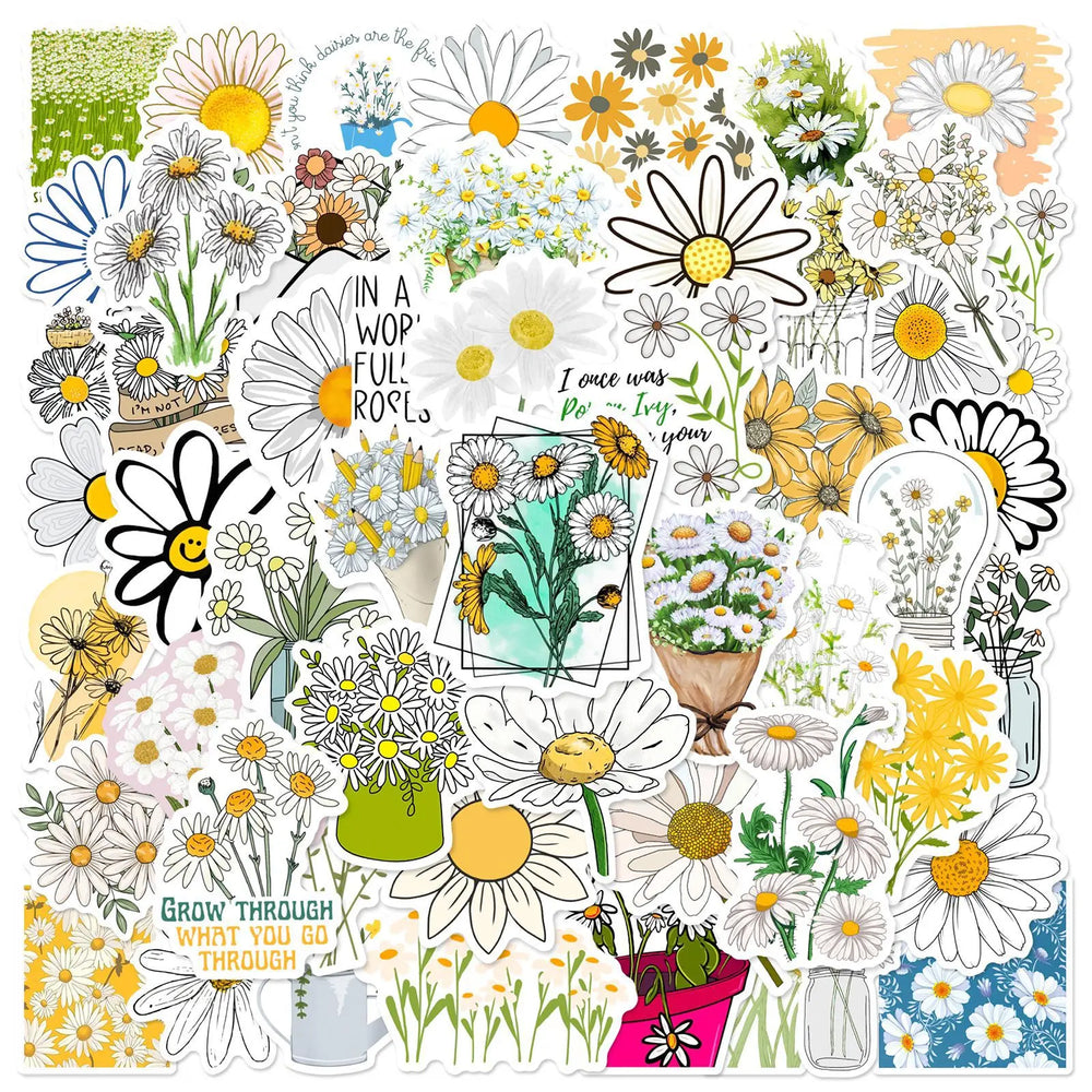 50pcs Cartoon Daisy Stickers for Helmets, Walls, DIY Decoration Wholesale (Online Order Only)