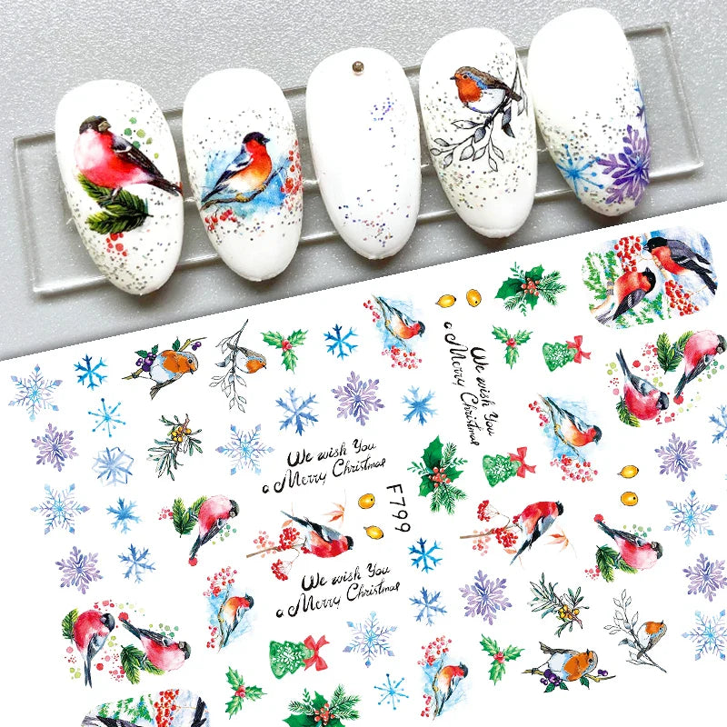 3D Gold Glitter Snowflake Nail Sticker Winter Reflective Elk Star Balloon Christmas Tree Foil Xmas New Year Decal Tips Decoratio (ONLINE ORDER ONLY)
