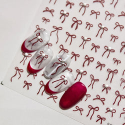 Chic Red Bowknot Silk Ribbon Pearl Elegant Line Self Adhesive Nail Art Stickers Dressy Rhinestone Manicure Decals Nail Supplies (Online Order Only)