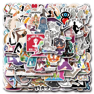110pcs Cartoon Yoga Sticker Pack for Laptop, Water Bottle, Phone, Car, Scooter, Fridge, Suitcase, Stationery (Online Order Only)
