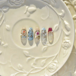 Chic Retro Rose Photo Frame Dried Flower Petal Self Adhesive Nail Art Stickers 5D Hot Stamping Relief Rhinestone Manicure Decals (Online Order Only)