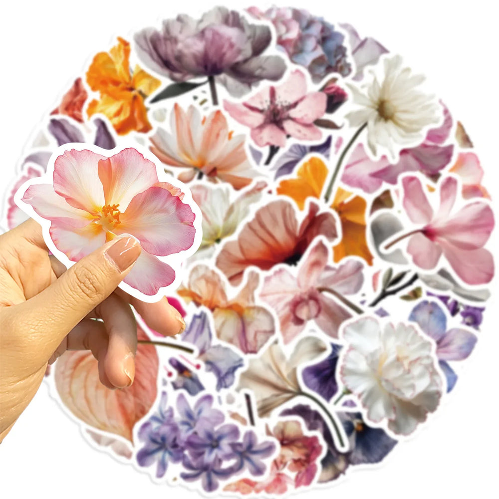 Blooming Flowers Stickers Set - Cartoon Plant Decals for Scrapbook, Laptop, Guitar, Bike, Luggage Decoration (Online Order Only)