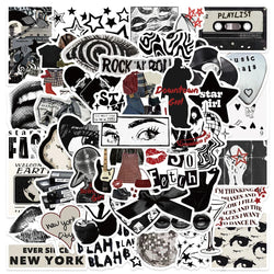 50pcs 90s 00s Retro Black and White Y2K Girls Aesthetic Stickers For Luggage Laptop Guitar Phone Diary Waterproof Vinyl Decals (ONLINE ORDER ONLY)