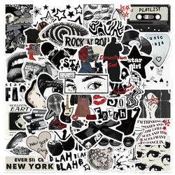 50pcs 90s 00s Retro Black and White Y2K Girls Aesthetic Stickers For Luggage Laptop Guitar Phone Diary Waterproof Vinyl Decals (ONLINE ORDER ONLY)