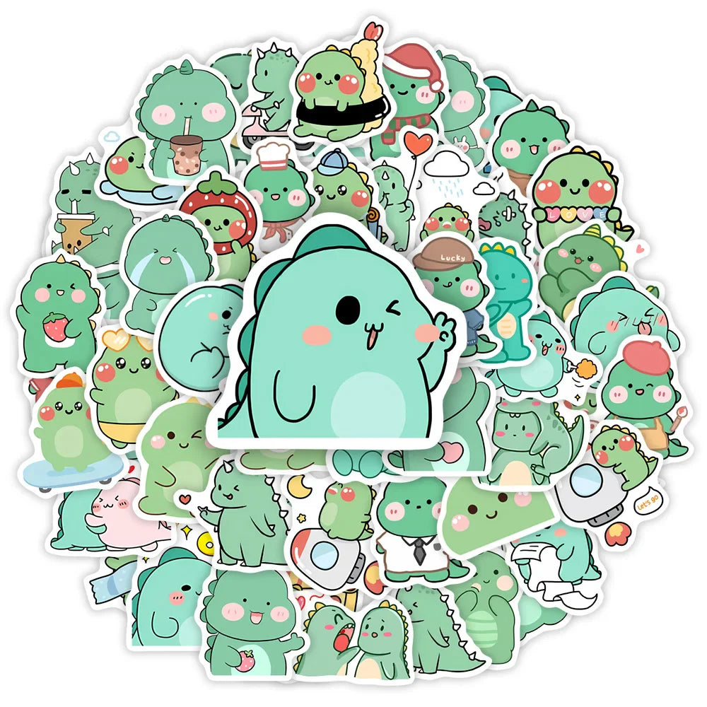 Cartoon Green Dinosaur Stickers Fun DIY Kids Toy Gift Decal for Laptop Phone Scrapbook Luggage Bottles Decorative Waterproof (ONLINE ORDER ONLY)