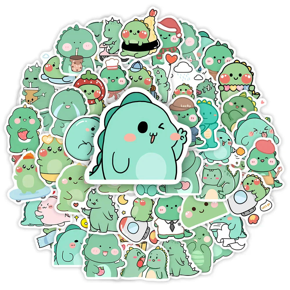Cartoon Green Dinosaur Stickers Fun DIY Kids Toy Gift Decal for Laptop Phone Scrapbook Luggage Bottles Decorative Waterproof (ONLINE ORDER ONLY)