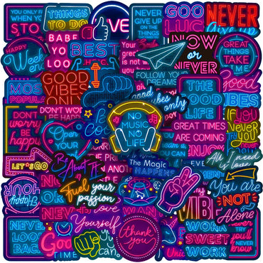 10/30/50PCS Cool Neon Motivational Phrases Stickers Inspirational Life Quotes DIY Scrapbooking Laptop Room Toy Decal Sticker (ONLINE ORDER ONLY)