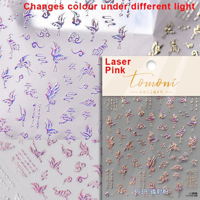 Red Plum Blossom Flower Chinese 3D Self Adhesive Nail Art Decoration Stickers Cheongsam Iris Lily Lotus Vase 5D Manicure Decals (ONLINE ORDER ONLY)