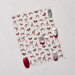 Chic Red Bowknot Silk Ribbon Pearl Elegant Line Self Adhesive Nail Art Stickers Dressy Rhinestone Manicure Decals Nail Supplies (Online Order Only)