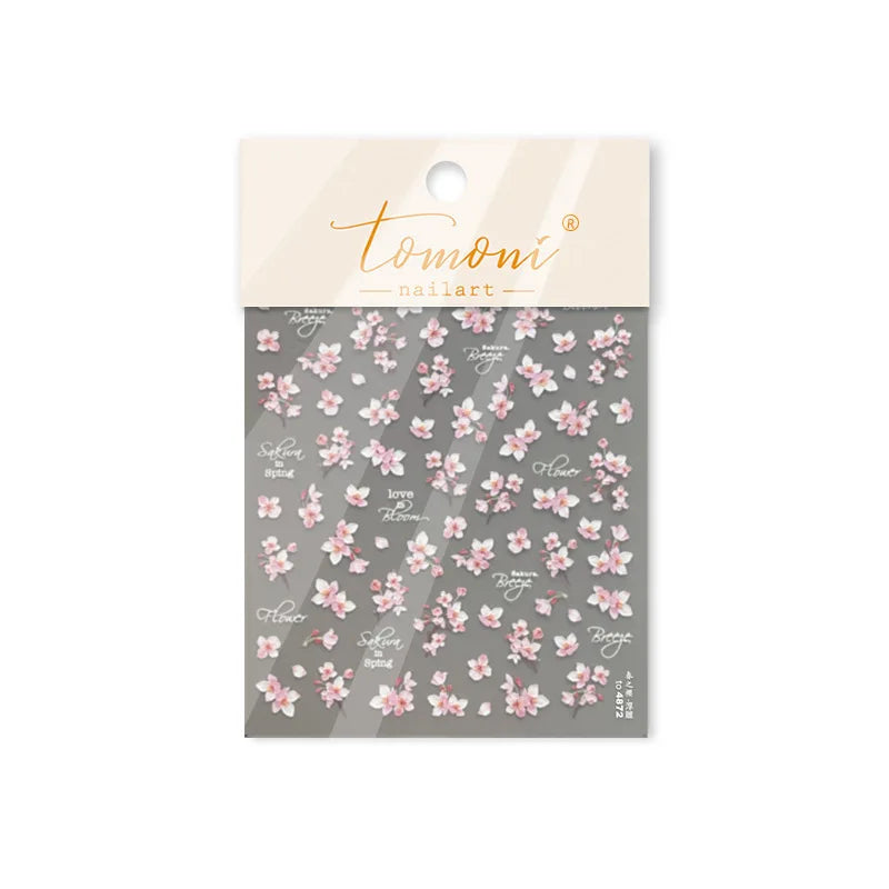 Flowers Blooming Cherry Blossom Sakura Living Peach Branch 5D Soft Relief Spring Adhesive Nail Art Sticker Chic Manicure Decals (ONLINE ORDER ONLY)