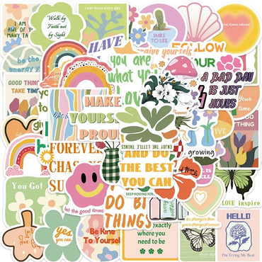 10/30/50PCS Inspiring Pink Green Children's PVC Sticker Aesthetic Decoration Scrapbooking Stationery School Supplies for Kids (ONLINE ORDER ONLY)