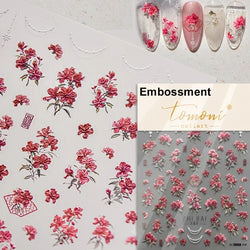 Gradient Coloredful Flower Petal Green Leaf Dreamy Shiny Chinese Rose Fantasy Relief Adhesive Nail Art Stickers Manicure Decals (Online Order Only)