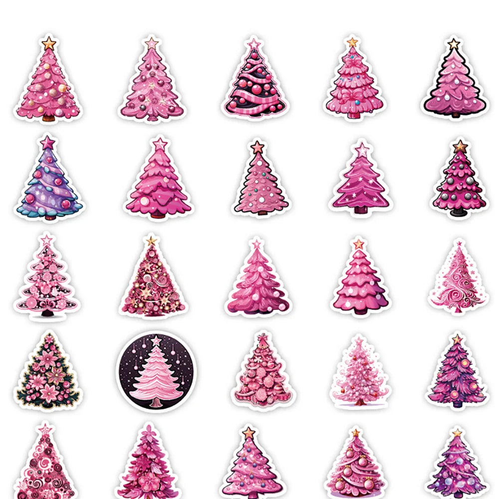 10/30/50PCS Pink Christmas Tree Stickers Aesthetic DIY Decoration Skateboard Laptop Phone Motorcycle Bike Car Decals Kids Gift (ONLINE ORDER ONLY)