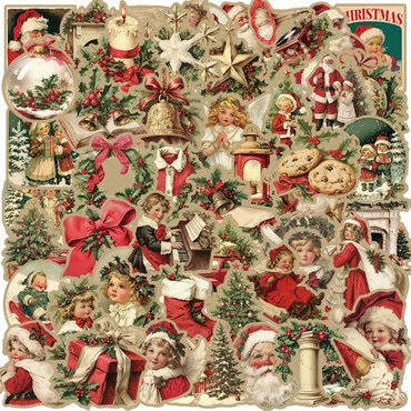 10/50PCS Cute Santa Claus Christmas Cartoon Stickers Vintage Decals DIY Laptop Phone Snowboard Luggage Fridge Gift Toy Sticker (Online Order Only)