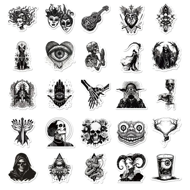 10/30/50PCS Kawaii Exaggerated Gothic Sticky PVC Sticker Aesthetic DIY Decoration Scrapbooking Hand Accounting Supplies for Kids (ONLINE ORDER ONLY)