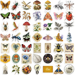 50pcs Retro Insects Stickers Toys Cute Animals Cartoon Decals For Kids DIY Laptop Scrapbook Stationery Fridge Funny Sticker (Online Order Only)