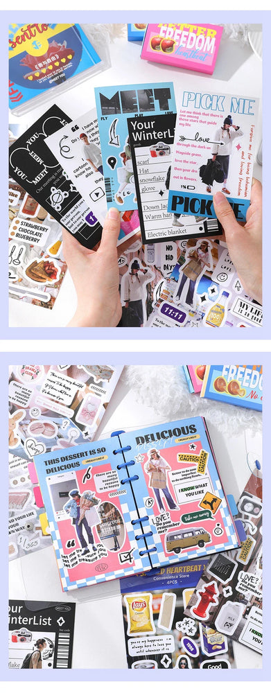 4 Sheets Ins Korean Magazine Planner Stickers Scrapbooking Journal Collage DIY Decoration Material Sticker Kawaii Stationery (Online Order Only)