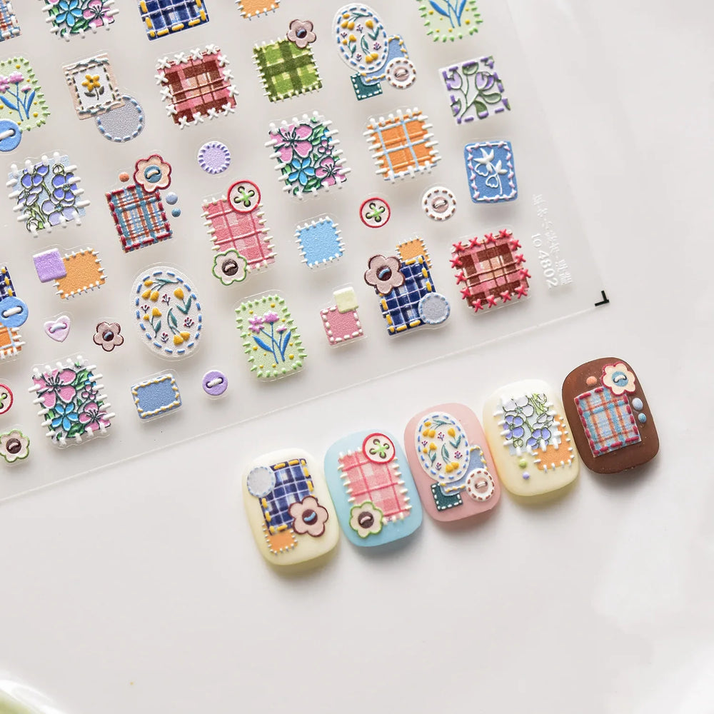Button Rag Floral Print Flower Small Sticker Cloth Morning Glory Figure Pattern Thread Adhesive Nail Art Stickers Manicure Decal (ONLINE ORDER ONLY)