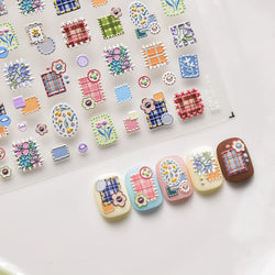 Button Rag Floral Print Flower Small Sticker Cloth Morning Glory Figure Pattern Thread Adhesive Nail Art Stickers Manicure Decal (ONLINE ORDER ONLY)
