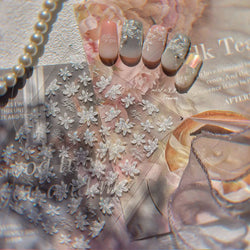 White Pink Flower Dreamy Romantic Petal Jelly Shiny Peach Blossom Polarized Light Delicate Nail Art Stickers 5D Manicure Decals (ONLINE ORDER ONLY)