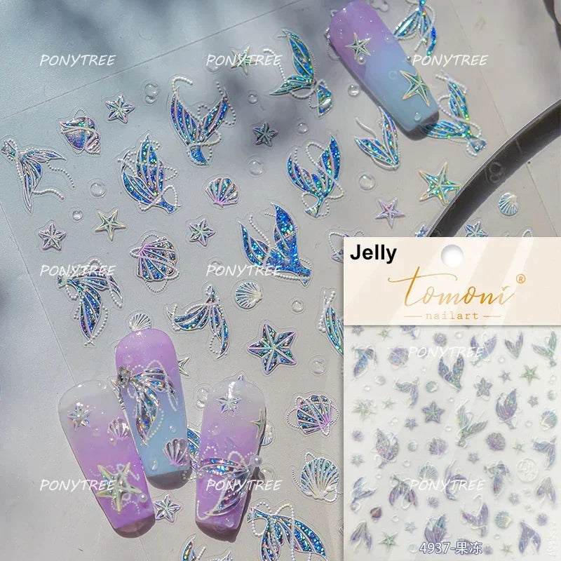 Dizzying Shell Coral Dolphin Starfish Heart Jellyfish Water Bubbles Ocean Adhesive Nail Art Decorations Stickers Manicure Decals (ONLINE ORDER ONLY)
