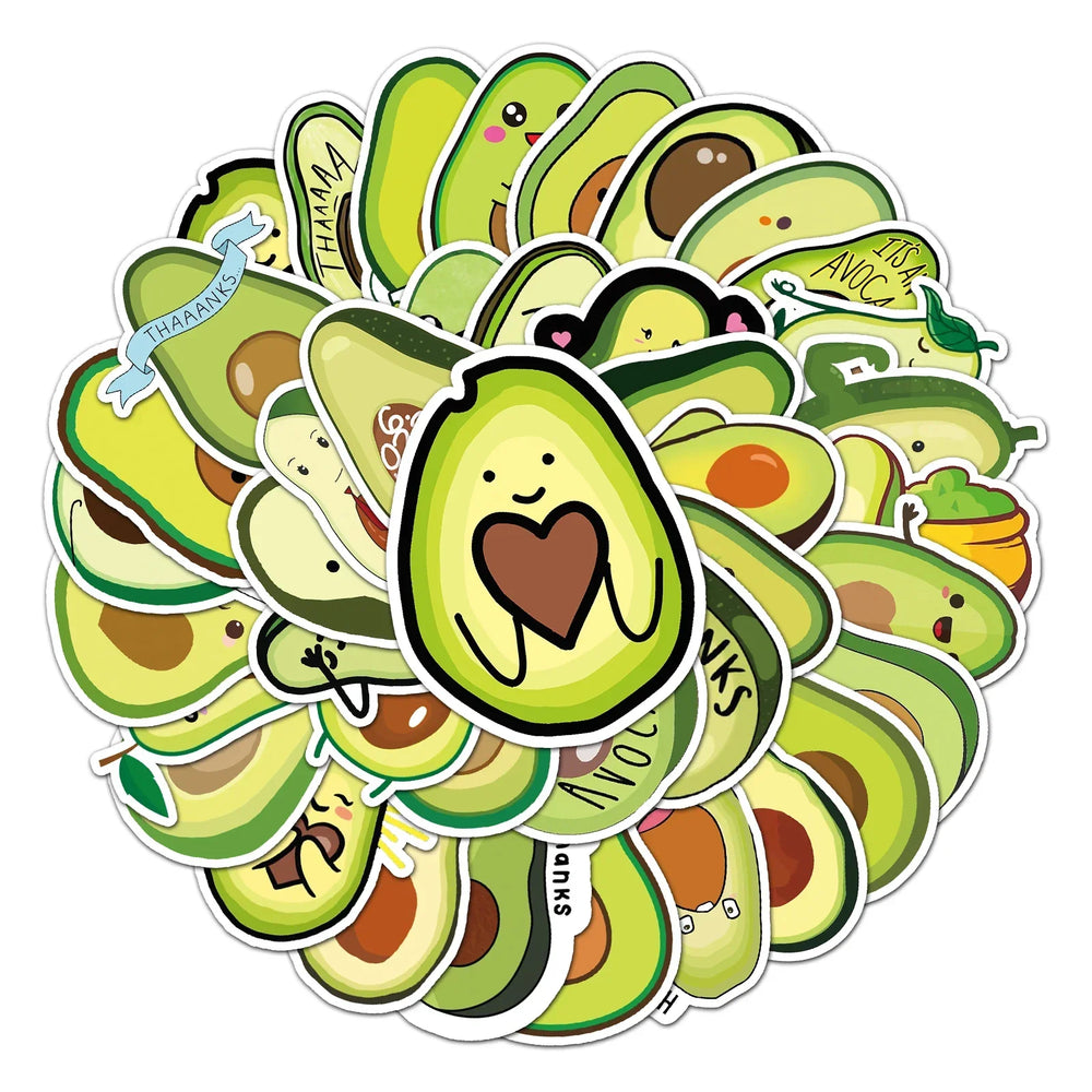50Pcs Avocado Cartoon Waterproof Vinyl Stickers for Skateboard Snowboard Decal (ONLINE ORDER ONLY)