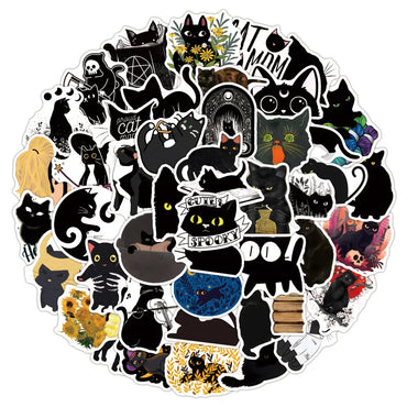 10/30/50/100PCS Cartoon Black Cat Stickers Scrapbook Phone Guitar Laptop Luggage Cool Waterproof Sticker Children Classic Toy (Online Order Only)