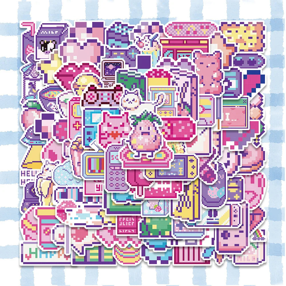 95PCS Cute Pink Pixel Cartoon Stickers Waterproof DIY Luggage Laptop Decals (ONLINE ORDER ONLY)