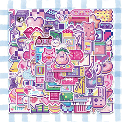 95PCS Cute Pink Pixel Cartoon Stickers Waterproof DIY Luggage Laptop Decals (ONLINE ORDER ONLY)