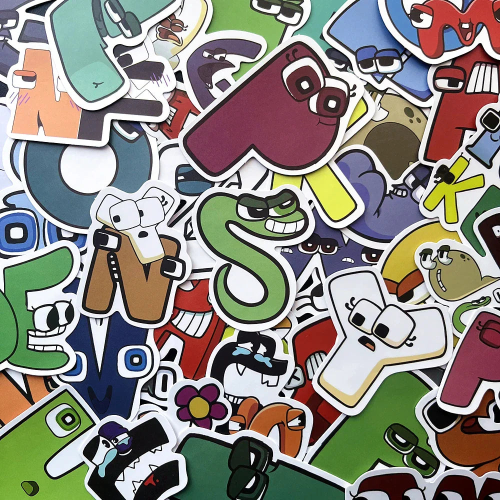 Alphabet Lore Cartoon Sticker Set for Kids - Laptop, Car, Helmet, Cup Decals (ONLINE ORDER ONLY)