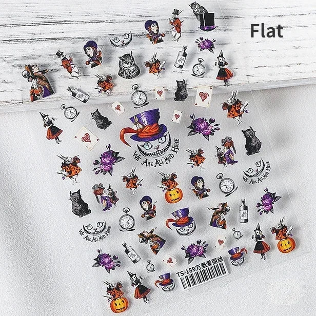 Gothic Dark Spider Butterfly Cross Flame Wings Halloween Horror Rose Flower Rabbit Pumpkin Bear Nail Art Stickers Manicure Decal (ONLINE ORDER ONLY)