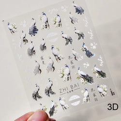 Red Plum Blossom Flower Chinese 3D Self Adhesive Nail Art Decoration Stickers Cheongsam Iris Lily Lotus Vase 5D Manicure Decals (ONLINE ORDER ONLY)
