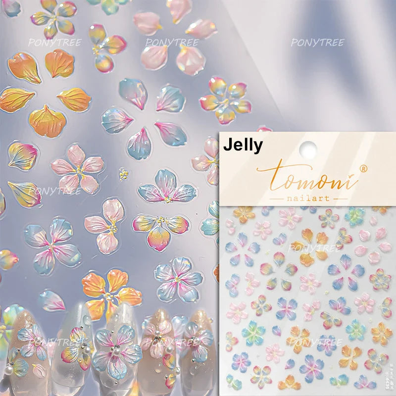 Bloomy Water Side Flower Delicate and Charming Peach Blossom Rose Garden Adhesive Nail Art Decorations Sticker Manicure Decals (ONLINE ORDER ONLY)