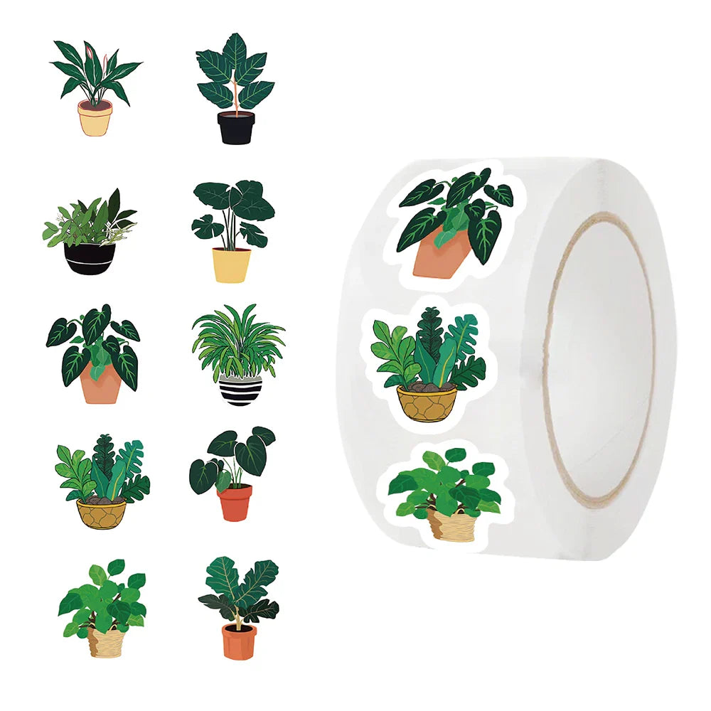 500 PCS/roll Cartoon Green Plants Stickers Cute Style For Laptop Car Hand Curtain Decoration Sealing Stickers (ONLINE ORDER ONLY)