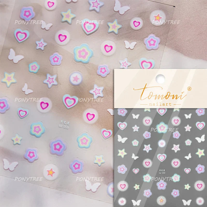 Punk Pink Leopard Print Love Heart Stars Bowknot Cool Girl 5D Self Adhesive Nail Art Stickers Ribbon Manicure Decals Wholesale (ONLINE ORDER ONLY)