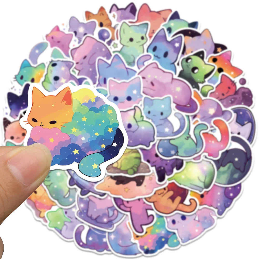 50pcs Kawaii Cartoon Starry Sky Cats Stickers Decals For Laptop Water Bottle Luggage Notebook Phone Vinyl Waterproof Graffiti (ONLINE ORDER ONLY)